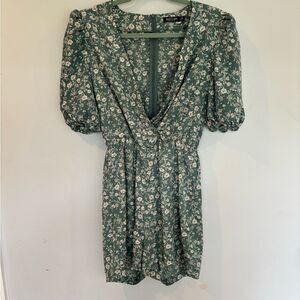 Nasty Gal Floral Mini romper in Green and Cream